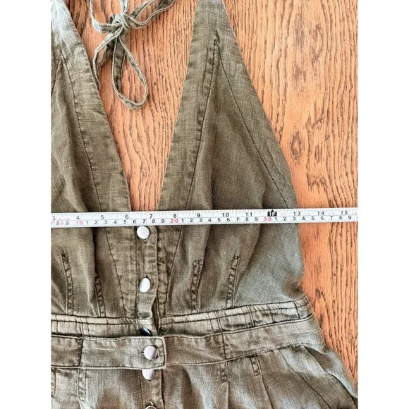 Free People City's Edge Romper in Dried Basil Linen Blend M - Picture 8 of 10